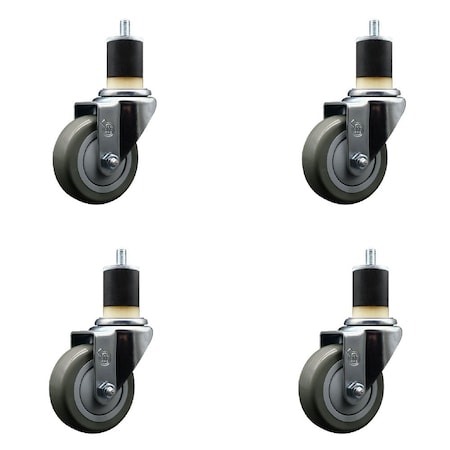 Service Caster 3.5'' Gray Poly Wheel Swivel 1-7/8'' Expanding Stem Caster Set, 4PK SCC-EX20S3514-PPUB-178-4